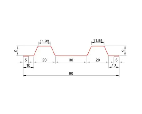Desen tehnic al secțiunii transversale a unei table profilate trapezoidale cu dimensiuni în milimetri.