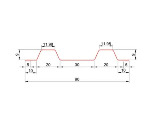Desen tehnic al secțiunii transversale a unei table trapezoidale cu dimensiuni în milimetri.