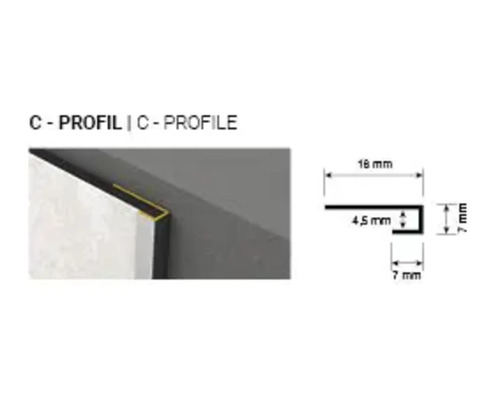 Diagramă tehnică a unui profil tip C cu dimensiuni de 18 milimetri pe 7 milimetri.