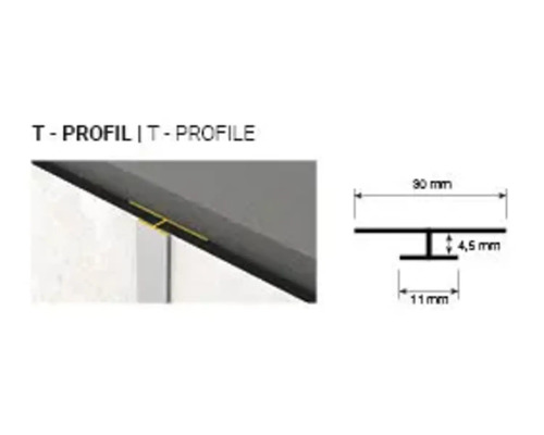 Diagramă tehnică a unui profil T cu dimensiuni de 30 milimetri lățime și 4,5 milimetri înălțime.