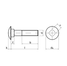 Desen tehnic al unui cap de șurub cu cap bombat cu dimensiuni