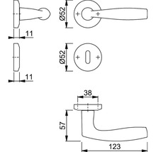 Desen tehnic al unui mâner de ușă cu dimensiuni