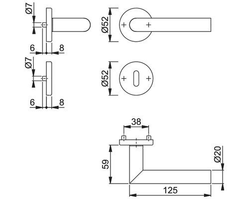 Desen tehnic al unui clanțe de ușă cu dimensiuni