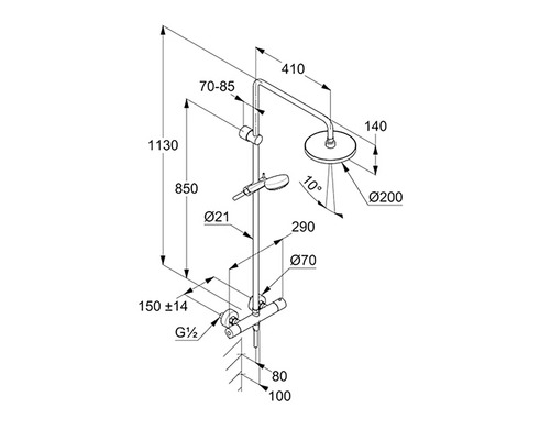 Desen tehnic al unui sistem de duș cu cote.