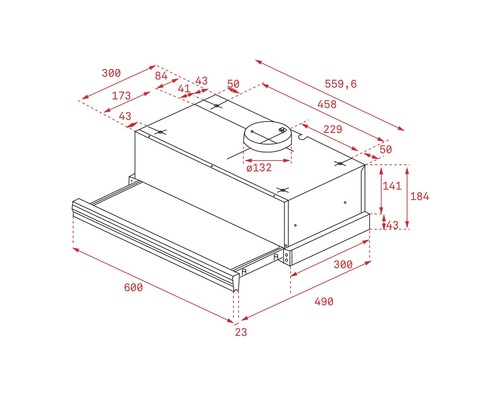 Desen tehnic al unei hote de aragaz cu dimensiuni