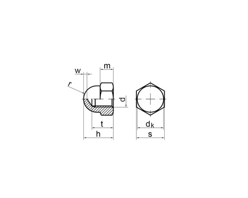 Desen tehnic al unei piulițe oarbe cu indicații de dimensiuni
