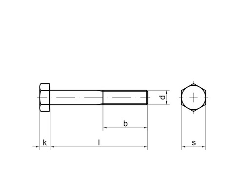 Desen tehnic al unui șurub hexagonal cu dimensiuni