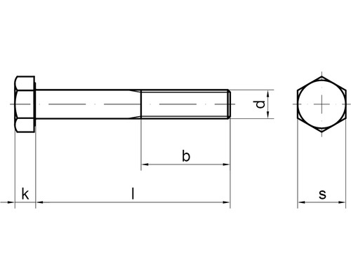 Desen tehnic al unui șurub hexagonal cu dimensiuni
