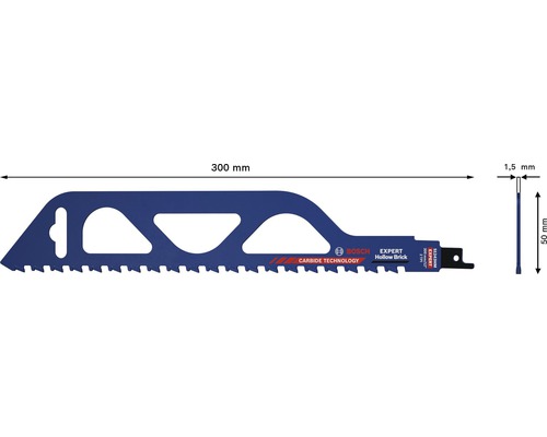 Lamă de ferăstrău reciproc Bosch Expert pentru cărămidă goală, 300 mm, dimensiunile produsului