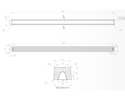 Desen tehnic al unui profil cu dimensiuni