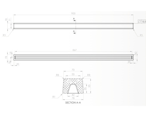 Desen tehnic al unui profil cu dimensiuni