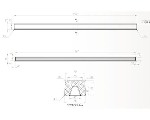 Desen tehnic al unui profil cu dimensiuni