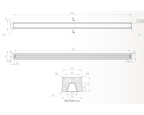 Desen tehnic al unui profil cu dimensiuni