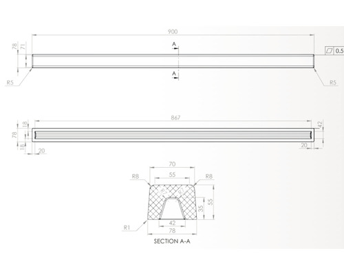 Desen tehnic al unui profil cu dimensiuni