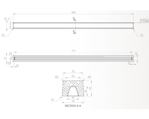 Desen tehnic al unui profil cu dimensiuni