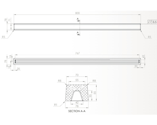 Desen tehnic al unui profil cu dimensiuni