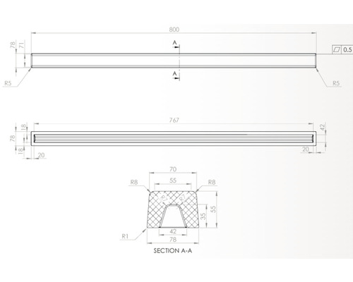 Desen tehnic al unui profil cu dimensiuni