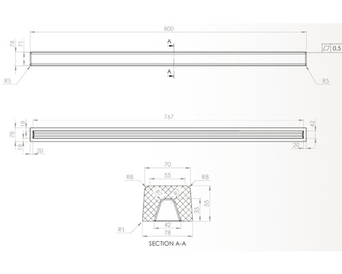Desen tehnic cu dimensiunile produsului.