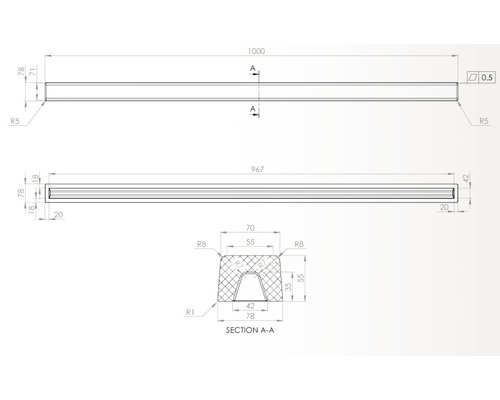 Desen tehnic al unui element de construcție cu dimensiuni.