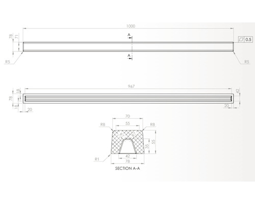 Desen tehnic al unui profil cu dimensiuni