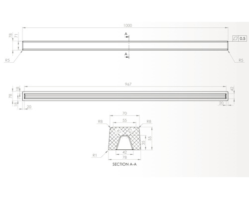 Desen tehnic al unui profil cu dimensiuni