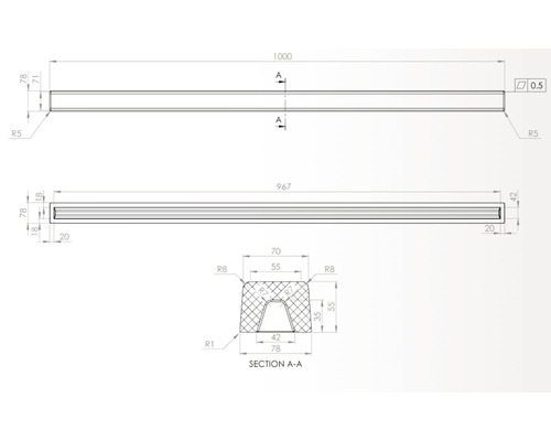Desen tehnic al unui profil cu dimensiuni