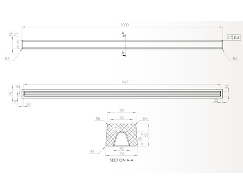 Desen tehnic al unui element de construcție cu indicații de dimensiuni