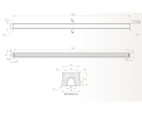 Desen tehnic al unui profil cu dimensiuni