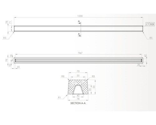Desen tehnic al unui profil cu dimensiuni.