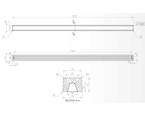 Desen tehnic al unui profil cu dimensiuni