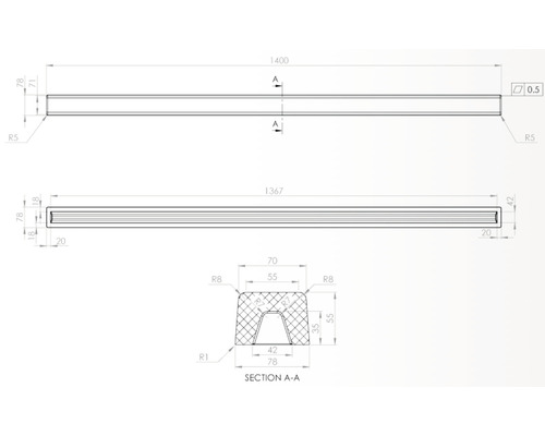 Desen tehnic al unui profil cu dimensiuni indicate