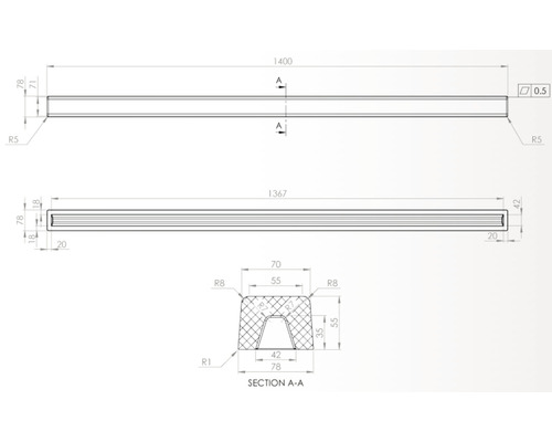 Desen tehnic al unui profil cu dimensiuni
