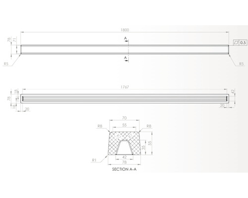 Desen tehnic al unui profil cu dimensiuni