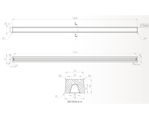 Desen tehnic al unui profil cu dimensiuni