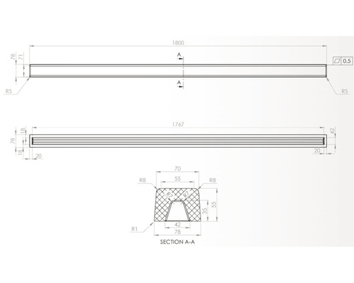 Desen tehnic al unui profil cu dimensiuni