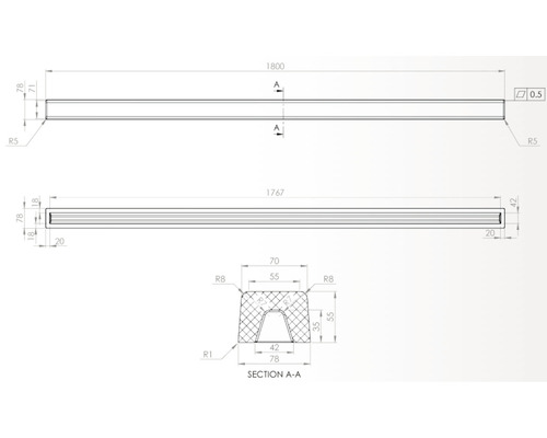 Desen tehnic al unui profil cu indicații de dimensiuni.