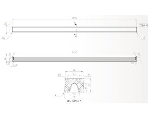 Desen tehnic al unui profil cu dimensiuni