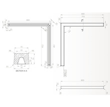 Desen tehnic al unui profil de colț cu dimensiuni