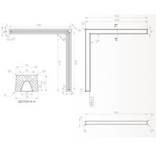 Desen tehnic al unui profil de colț cu dimensiuni