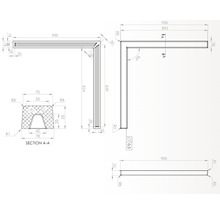 Desen tehnic al unui profil unghiular cu dimensiuni
