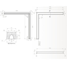 Desen tehnic al unui profil de colț cu dimensiuni