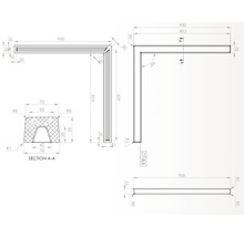 Desen tehnic al unui profil unghiular cu dimensiuni