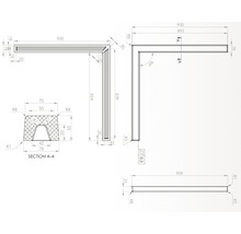 Desen tehnic al unui profil de colț cu indicații de dimensiuni