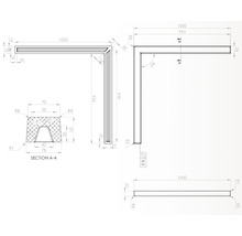 Desen tehnic al unui profil de colț cu dimensiuni
