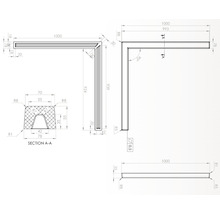 Desen tehnic al unui profil unghiular cu dimensiuni