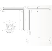 Desen tehnic al unui profil de colț cu dimensiuni