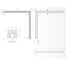 Desen tehnic al unui profil de colț cu dimensiuni