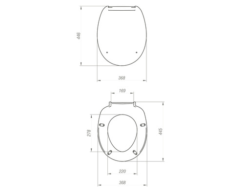 Desen tehnic al unui capac de toaletă cu dimensiuni