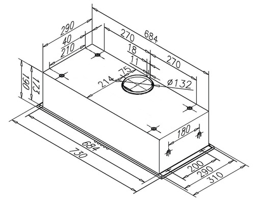 Desen tehnic al unei hote de aragaz cu dimensiuni