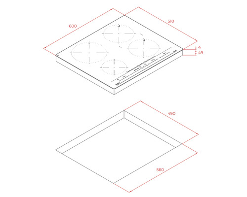 Dimensiunile unei plite vitroceramice cu patru zone de gătit